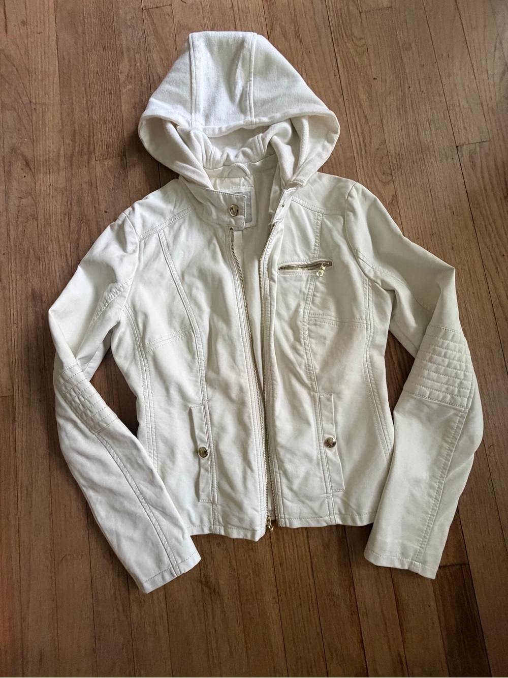 Guess Women’s Cream Hooded Moto Jacket